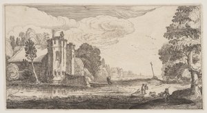 Lantgård med två sexkantiga torn, från Landskap (Playsante Lantschappen) av Claes Jansz. Visscher II