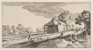 Vägkorsning nära en vattenkvarn, från Landscapes (Playsante Lantschappen)
