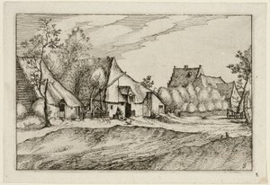 Gårdar i en by, plansch åtta efter Bilder av gårdar, lanthus och rustika byar (Praediorum villarum et rusticarum casularum icones) av Claes Jansz. Visscher II