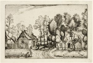 Landskap med nedhuggna träd, plåt sjutton efter Bilder av gårdar, lanthus och rustika byar (Praediorum villarum et rusticarum casularum icones) av Claes Jansz. Visscher II