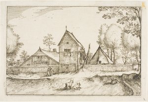 Stor muromgärdad gård, plansch 23 efter Bilder av gårdar, lanthus och rustika byar (Praediorum villarum et rusticarum casularum icones) av Claes Jansz. Visscher II