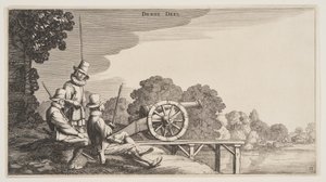 De tre artilleristerna, från Landscapes (Playsante Lantschappen) av Claes Jansz. Visscher II