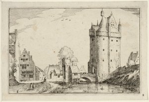 Stadsporten, plansch två efter Bilder av gårdar, lanthus och rustika byar (Praediorum villarum et rusticarum casularum icones) av Claes Jansz. Visscher II