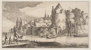 Stad belägen vid en flod, ur Landscapes (Playsante Lantschappen)