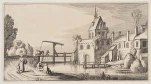 By vid en flod, från Landskap (Playsante Lantschappen) av Claes Jansz. Visscher II