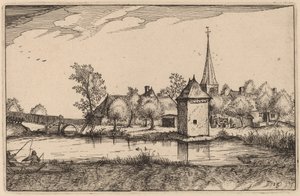 Damm och en by av Claes Jansz Visscher after Johannes van Doetechum, the Elder after Lucas