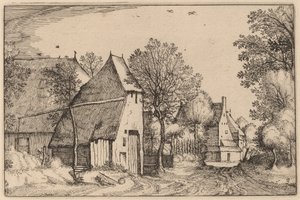 Village Road av Claes Jansz Visscher after Johannes van Doetechum, the Elder after Lucas