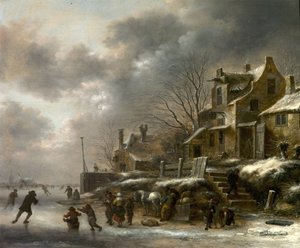 Vinterscen, flod med konståkning, 1671