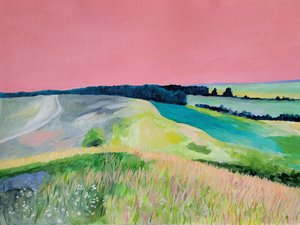 Drömskt landskap med rosa himmel av Claire Whitehead