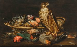 Clara Peeters Stilleben med pilgrimsfalk och fåglar