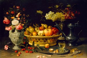 Stilleben av frukt och blommor, 1608-1621