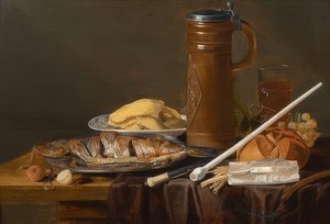 Stilleben med lerpipa. Omkring 1630 av Charlotte Evans