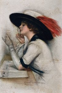 En elegant ung kvinna som röstar i valet 1920 i USA, 1900-talet (färg litho) av Clarence F. Underwood