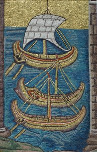 De romerska galärerna. Mosaik från Ravenna, kopia