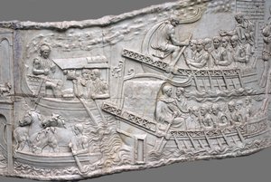 De romerska galärerna. Reliefdetalj av Trajans kolumn, 1:a-2:a århundradet
