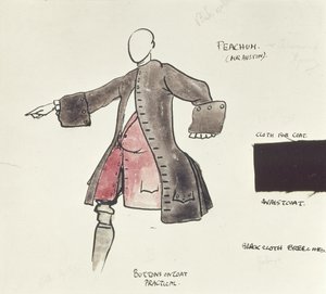 Kostymdesign för Peacham i The Beggars Opera, 1921 (penna, bläck & wc på papper)