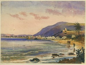 Haifa med Carmel Ridge bakom (wc och penna på papper) av Claude Conder