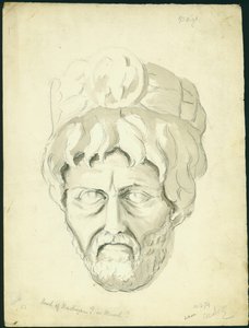 Head of a Man, 1874 (wc och penna på papper) av Claude Conder