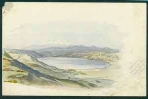 Berget Hermon och Galileiska sjön, 1874 (wc och penna på papper)