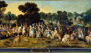De fyra elementen: "Luft". Jaktscen i parken av ett slott. Detalj. Målning av Claude Deruet (1588-1662) 1641 Sön. 1,14x2,58 m Orleans, musee des Beaux Arts