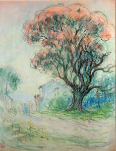 Rosa träd (pastell på papper)