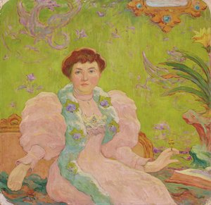 Ung kvinna i rosa klänning; Jeune femme a la robe rose, ca 1893 (olja på duk)