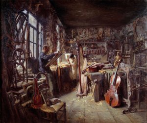 En restauratör i sin verkstad full av instrument. Målning av Claude Firmin (1864-1944) 1896 Avignon musee Calvet OBS! Användning av detta verk kan vara föremål för en begäran om tillstånd från tredje part eller ytterligare avgifter av Claude Firmin