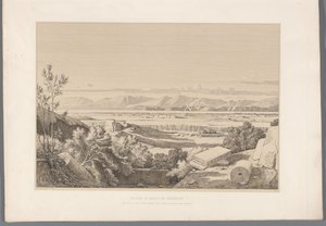 Landschap met zicht op ruiner av Korinth Slätten och Korintviken (titel på objektet) Utsikt över de mest kända platserna i det antika Grekland (...) (serietitel) av Claude Félix Théodore Caruelle d