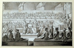 Drottning av Frankrike Marie Antoinette inför revolutionsdomstolen: dagarna 14,15,16/10/1793 Den advokat som tog sitt försvar i hans fall är Claude Francois Chauveau-Lagarde (1756-1841). Ritning i svart bläck Dim. 0,097x0,15 m. Paris, Louvren av Claude Francois Chauveau Lagarde