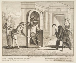 Harlequin, kejsare på månen.n.d. Skapare: Claude Gillot, Jacques Gabriel Huquier.