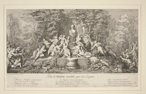 Fest av DIANA, störd av Satyrs av Claude Gillot