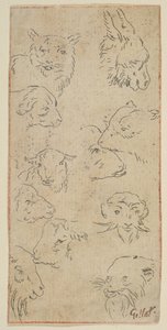 Studie av djurhuvuden.n.d. av Claude Gillot