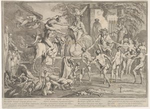 Witches Sabbath, i ett nattligt landskap, en necromancer sittande högst upp i mitten..., ca. 1700-1720.