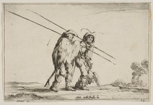 Plåt 13: Två gäddar som går åt höger med var sin gädda i sin högra hand..., 1642. av Claude Goyrand