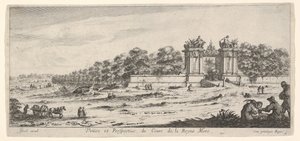 Utsikt över porten till drottningmoderns residens, från serien Views and new ..., ca. 1644. av Claude Goyrand