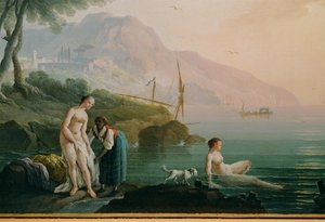 Badande flickor vid havsstranden ... (målning på duk) av Claude Joseph Vernet