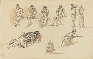 Åtta studier av figurer och ett skepp till sjöss av Claude Joseph Vernet