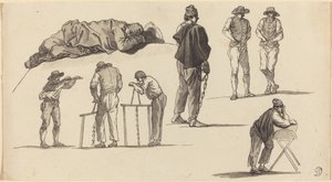 Figurstudier, inklusive en man som sover på marken och två män som sågar av Claude Joseph Vernet