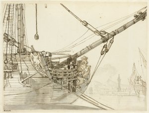 Studie av ett örlogsfartygs bog med brittiska örlogsfartyg och Neapels hamn bortom av Claude Joseph Vernet
