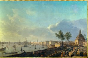 Hamnen i Bordeaux med vallarna Målning av Joseph Vernet (1714-1789) 1700-tal. Paris. Marinmuseum av Claude Joseph Vernet