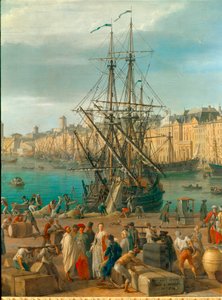 Hamnen i Marseille på 1700-talet Detalj som representerar lossningen av varor. Målning av Joseph Vernet (1714-1789) 1700-talets Paris. Marinmuseum av Claude Joseph Vernet
