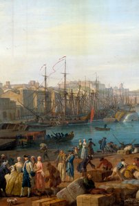 Hamnen i Marseille på 1700-talet Detalj som representerar lossningen av varor. Målning av Joseph Vernet (1714-1789) av Claude Joseph Vernet