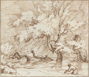 Träd reflekterade i en bäck av Claude Joseph Vernet