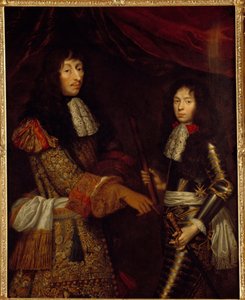 Porträtt av Ludvig II Prins av Bourbon (Bourbon-Conde) (1621-1686) känd som Grand Conde och hans son Henri Jules hertig av Enghien (1643 - 1709). Målning av Claude Lefebvre (1632-1675)