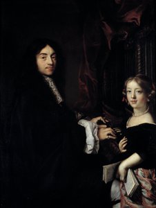 Porträtt av organisten Charles Couperin (1638-1679) med dottern till målaren Målning av Claude Lefebvre (1632-1675) 1600-talets sön. 1,27x0,96 m av Claude Lefebvre