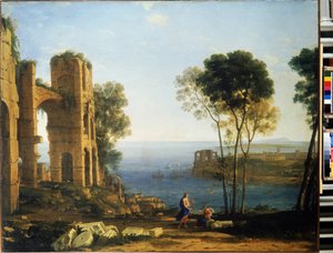 Kustutsikt med Apollo och den Cumaean Sibyll. Målning av Claude Gellee känd som Claude Le Lorrain (1600-1682)
