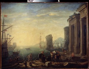 Morgon i hamnen. Morgon i hamnen. Målning av Claude Gellee, känd som Le Lorrain (1600-1682). Olja på duk