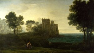 ""Landskap med Psyche utanför Amors palats eller det förtrollade slottet) Målning av Claude Lorrain (1600-1682) Olja på duk 1664 Dim 87, 1 x 151,3 cm National Gallery, London av Claude Lorrain