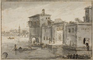 Byggnader bredvid lagunen av Claude Lorrain