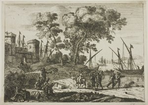Kustscen med en konstnärsteckning av Claude Lorrain